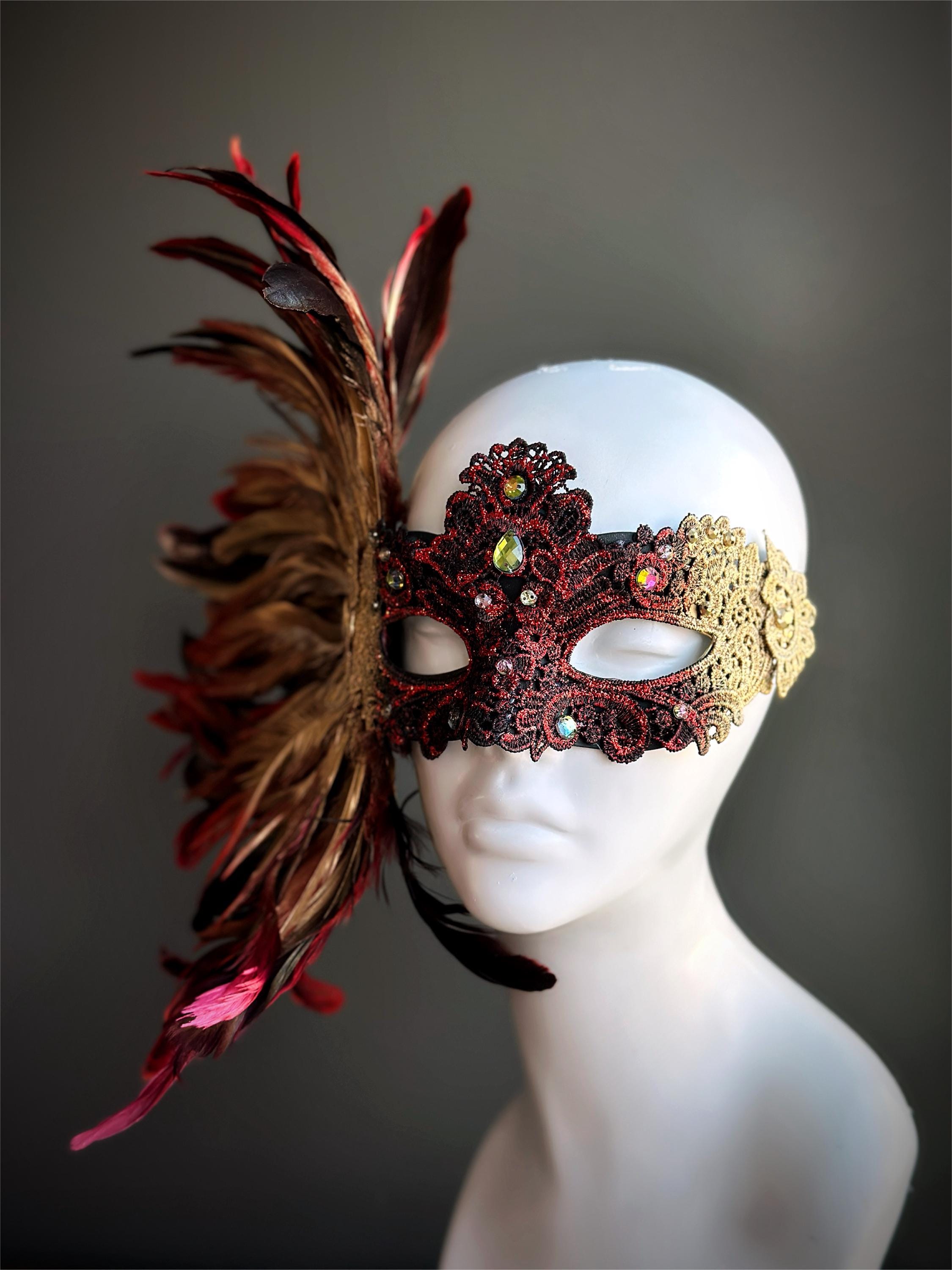 Red Womens Masquerade Mask Carnival Mask Feather Mask Masquerade Party ...