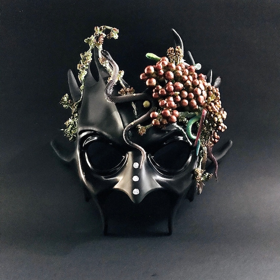 Mens Bachus Mask Green Forest Goblin Masquerade Mask Horns