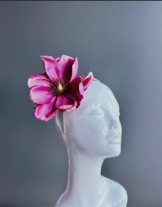 Elegant Pink Floral Fascinator Rose Pink Floral Large Sinamay Disk Wedding Fascinator main image 2