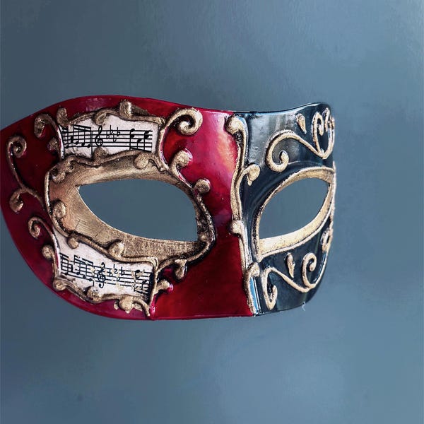 Red Mens Masquerade Mask, Harlequin Mask, Venetian Masquerade Mask, Masquerade Party, Masked Ball, Mens Mask, Costume Party Mask, Halloween