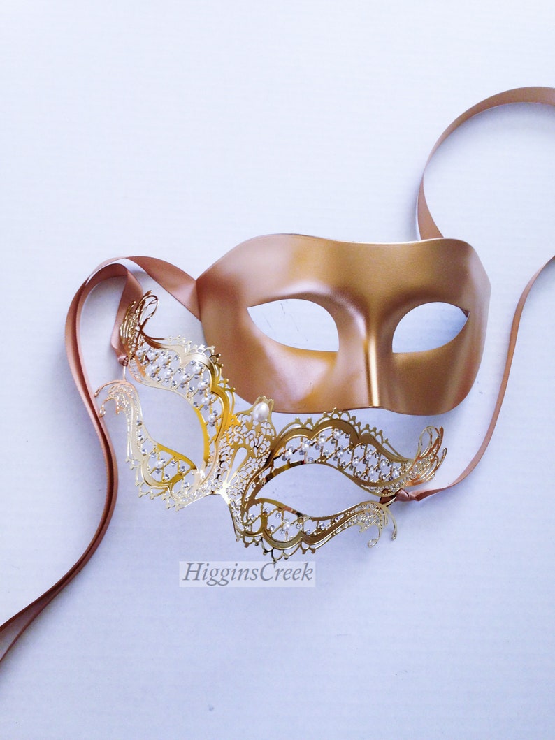 Gold Couples Masquerade Mask Couples Masks for Weddings Etsy