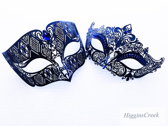 Navy Blue Couples Masquerade Masks Black Venetian Couples Etsy