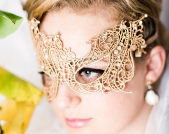 Máscara de mascarada para mujer, máscaras de encaje dorado para Mardi Gras, elegante máscara veneciana para baile.
