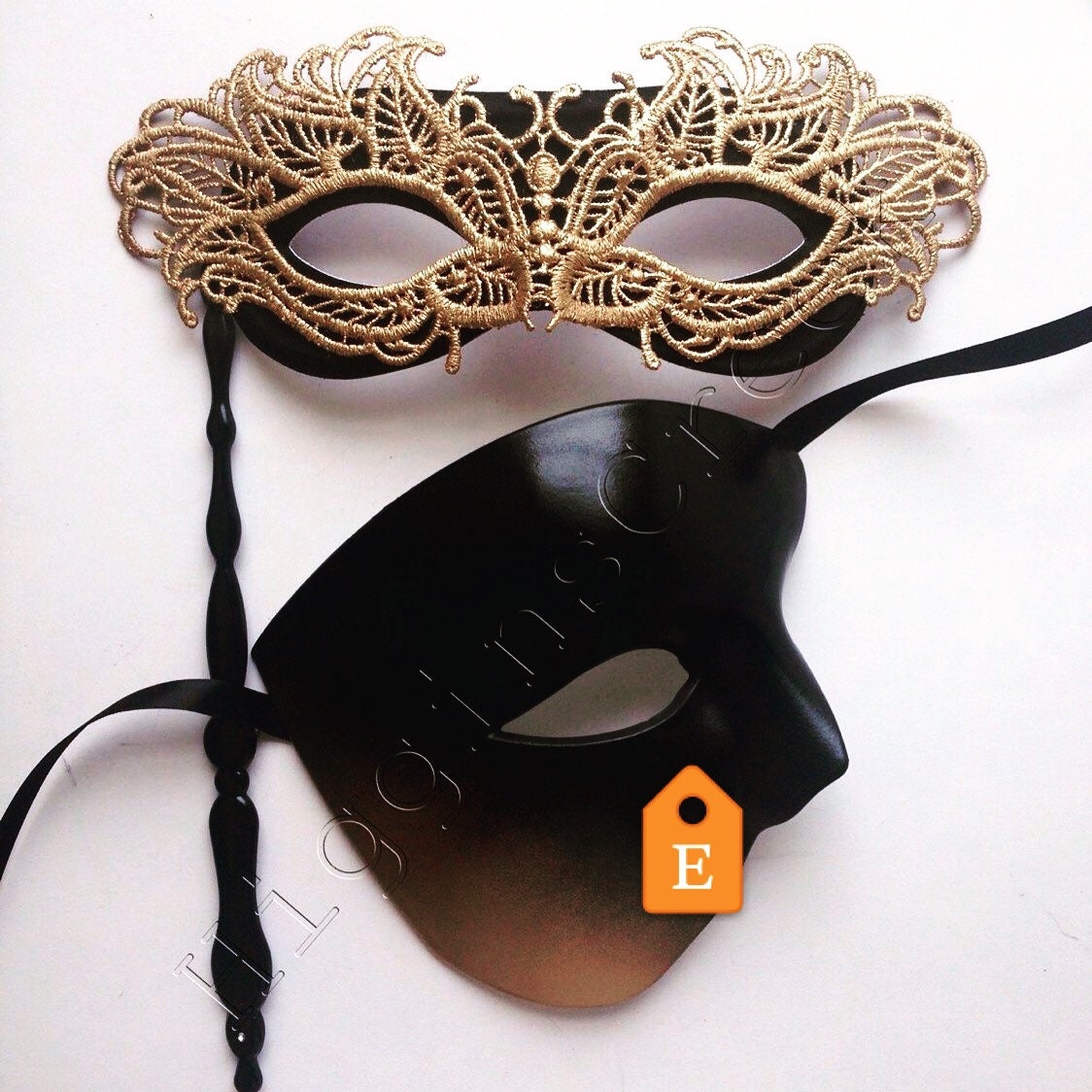 Gold Lace & Black Half Face Phantom Masquerade Mask Couples Set - Etsy