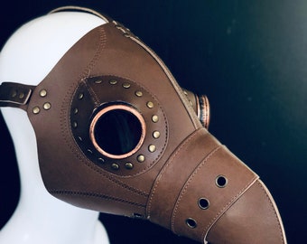 Masque de médecin de la peste avec rivets argentés Masque steampunk blanc en similicuir