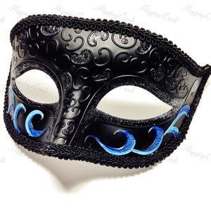 Masquerade Mask for Men, Black and Blue Mardi Gras Masks for Parties ...