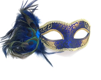 Masques de mascarade en plumes, masque de mardi gras, costume de mascarade en plumes de paon vénitien masque de fête de mariage