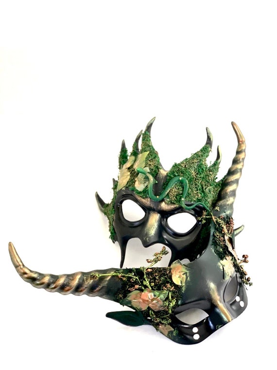 Gold Mens Masquerade Mask Goblin Horned Creature Mask Party Mask