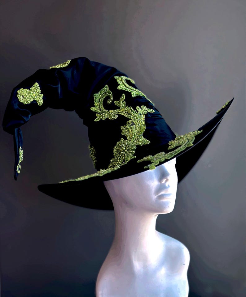 Häxkostymhatt GRÖN Häxhatt Halloween Cosplay Trollkarl Häxkonst Rekvisita Trollkarlshatt Trollkarlshatt Svart Häxhatt Halloween Festhatt bild 4