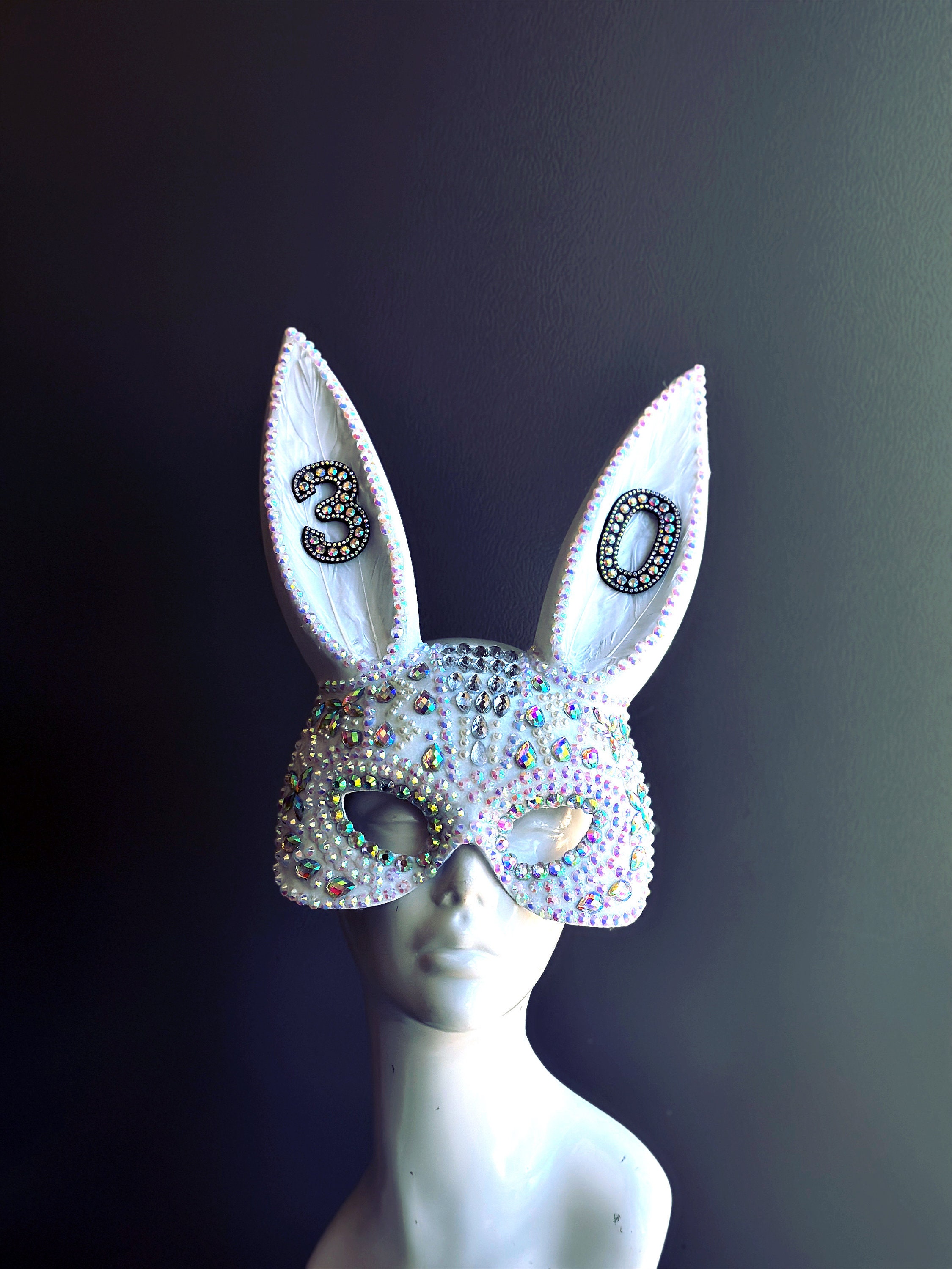 Bunny ears crystal irridescent rhinestone headband Crystal Rhinestone Mesh Lace Rabbit Ear Bow Slim Thin  main image 2