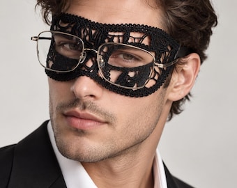 masquerade mens mask black plain for glasses