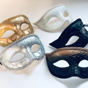 Venetian Mens Masquerade Mask Gold Mask White Mask Silver Mask Black Mask Halloween Mask Ball Party Mask - SOLD INDIVIDUALLY