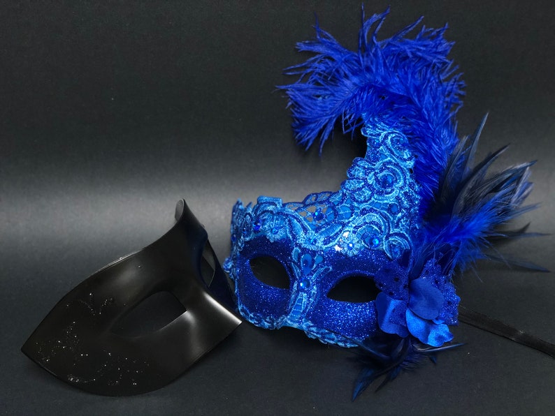 masquerade mask couples, phantom mask pair, Simple elegant Black half face Masks also in Gold, Silver, White image 7