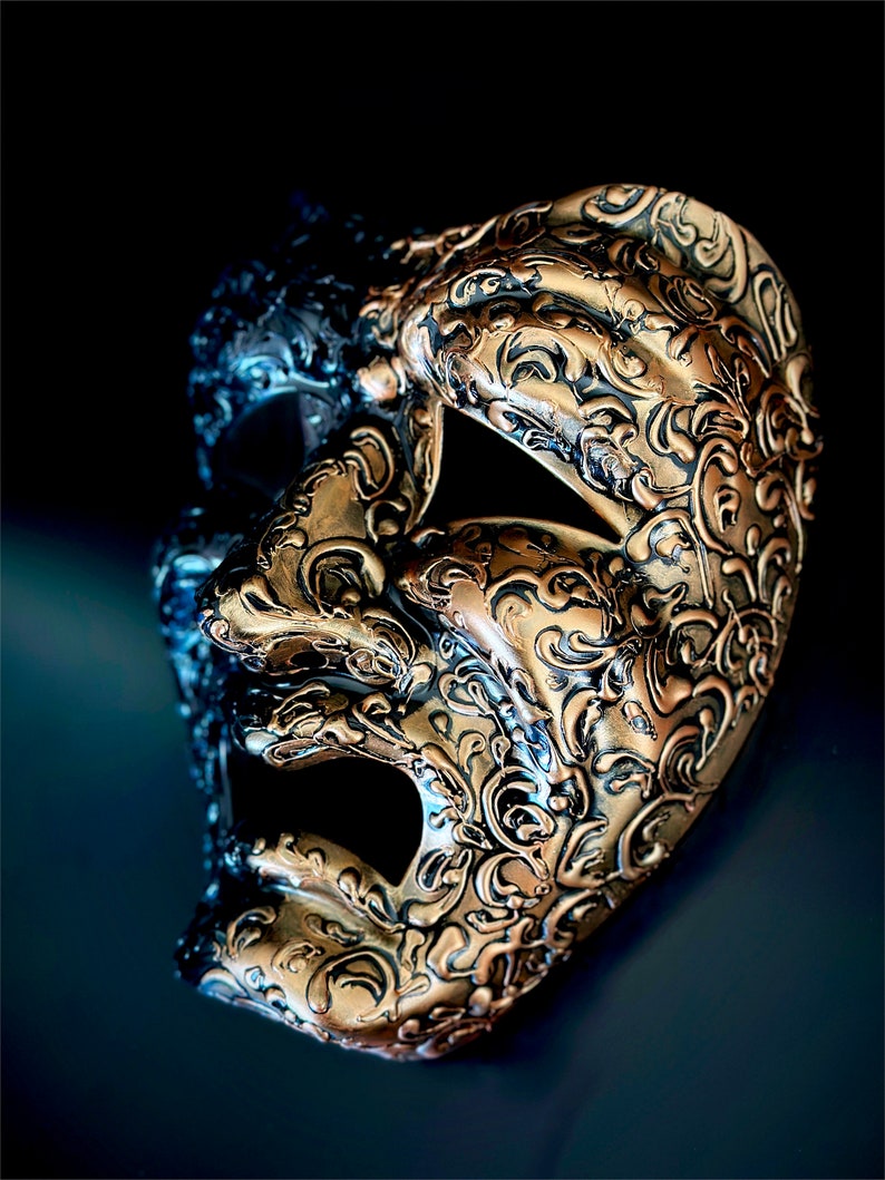 Comedy Mens Masquerade Mask Commedia Dell arte Mask Tragedy Mask Gold 