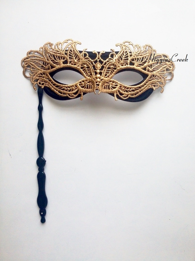Gold Womens Handheld Masquerade Mask Mask on Stick Elegant Etsy