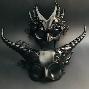 NEW Black masquerade mask woman Horn Mask party costume Mask Horns white Witch mask Black costume Mask Halloween Mask