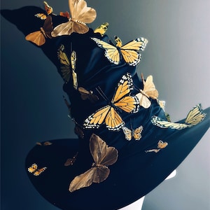 Disfraz de bruja para Halloween, sombrero de bruja negro de ala ancha y puntiaguda para adulto