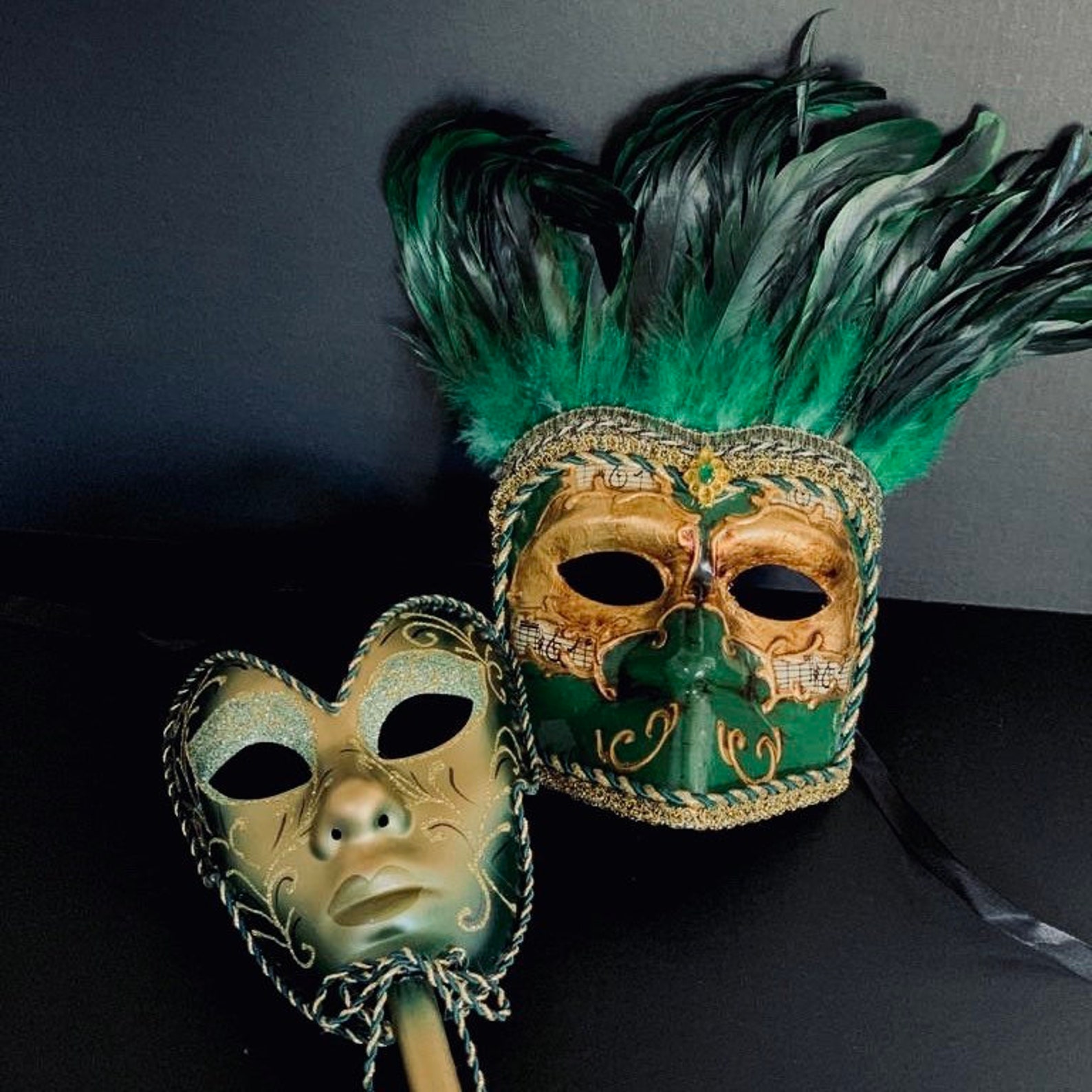 Emerald Green Masquerade Masks Women Handheld Mask full face Etsy