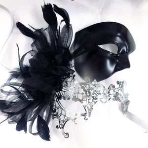 Masquerade Masks male female Couples Black Roman Mask and Women gold Accent peacock Masquerade Ball Prom Mask