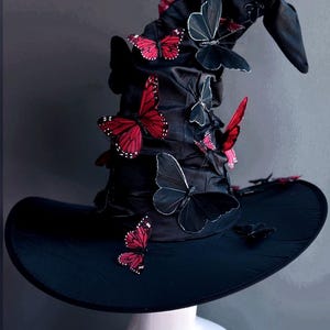 Adult Halloween Witch Costume Black Pointy Wide Brim Witch Hat image 12