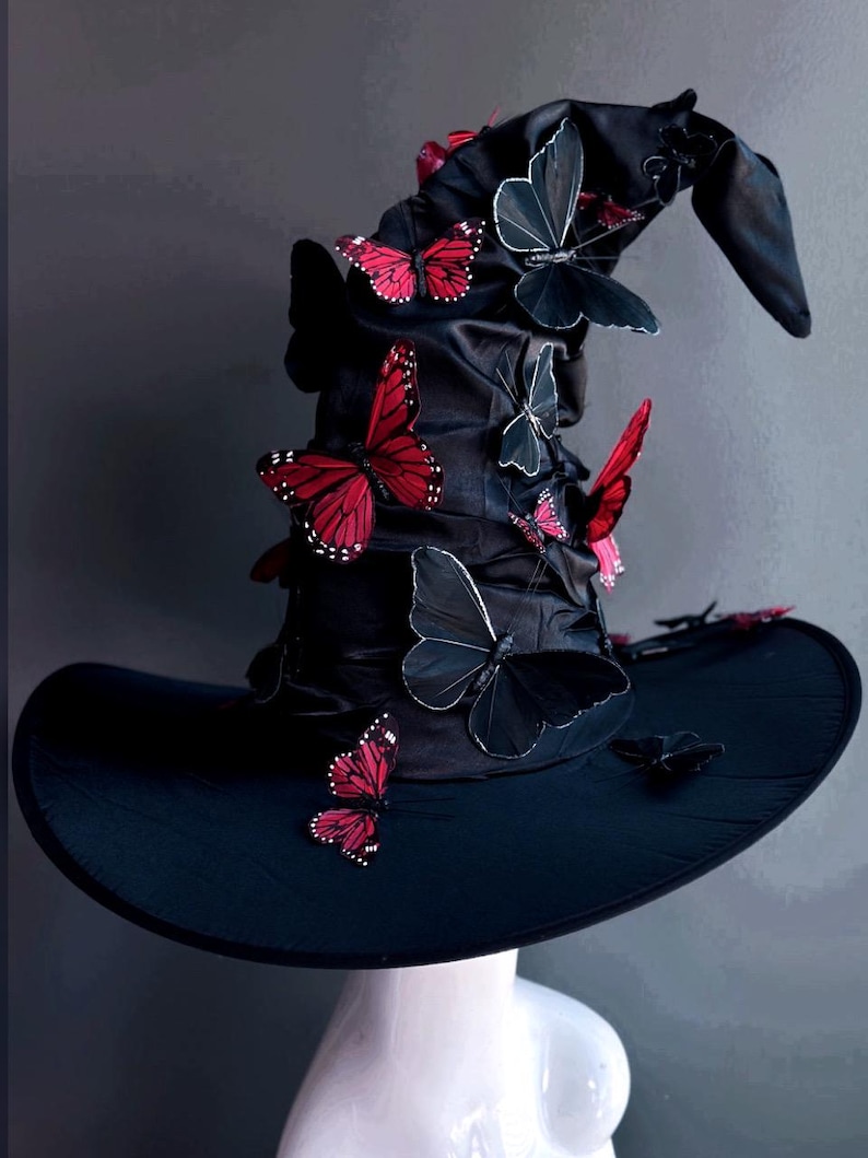 Adult Halloween Witch Costume Black Pointy Wide Brim Witch Hat image 12