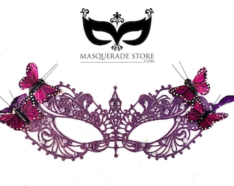 Purple Masquerade Mask Butterfly Mask purple butterfly Mask Rhinestone lace mask purple Wedding Mask