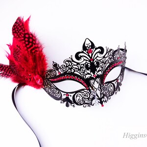 Womens Red Masquerade Mask, Red Feathers Masquerade Ball Mask, Red ...