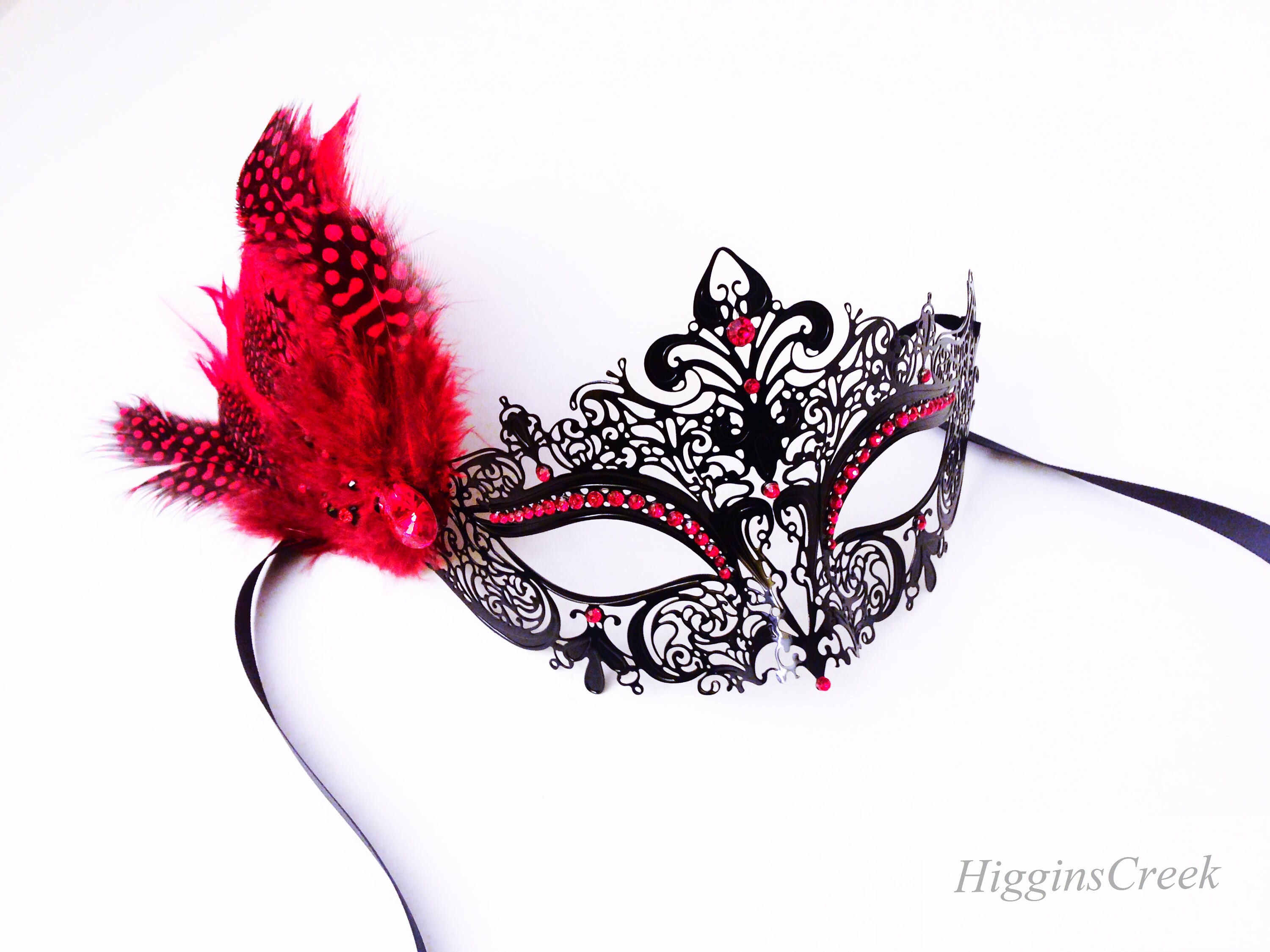 Womens Red Masquerade Mask, Red Feathers Masquerade Ball Mask, Red ...