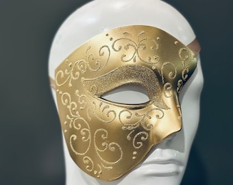 Gold Venetian Men’s Masquerade Mask - Phantom Mask - Mens Wedding Mask - Masked Ball