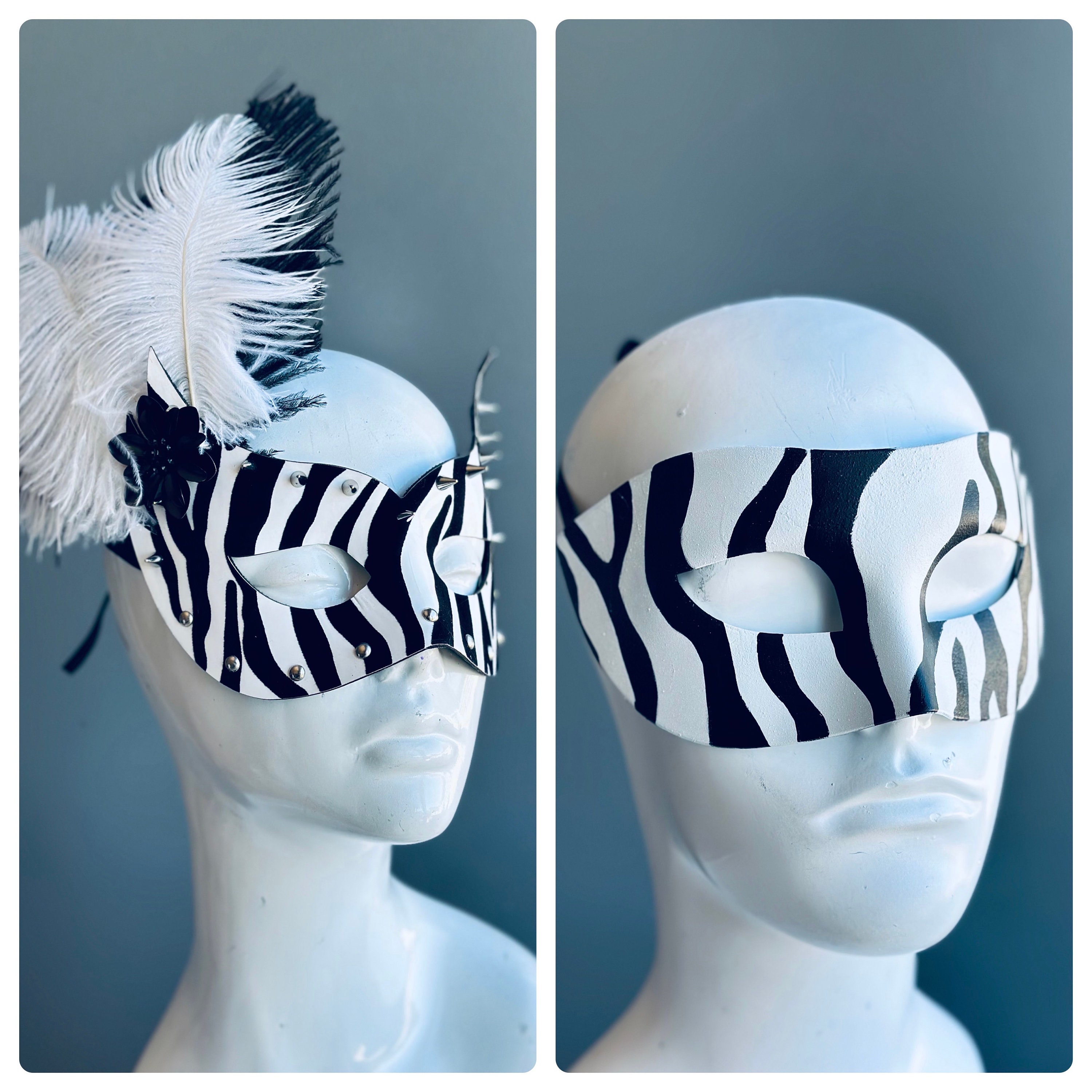 Animal Masquerade Masks Women Men - Zebra Pattern - Masquerade Ball Animal Theme - Black/White Stripe