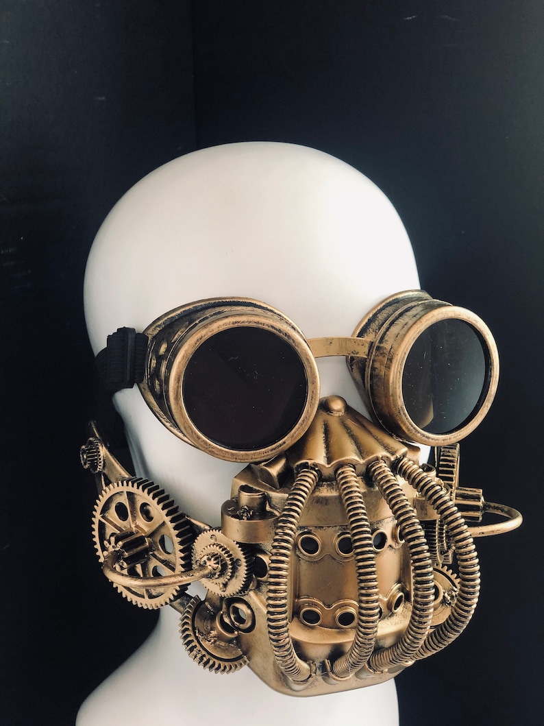 Steampunk gas mask respirator dust mask cosplay Goggles rave gas mask gold silver copper gear mask image 7