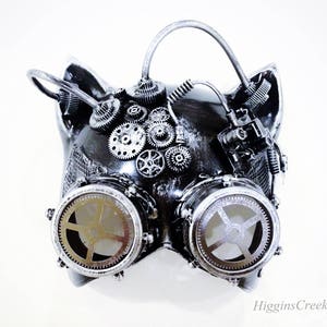 Gatto steampunk Mask masquerade mask Party Metalic Silver Goggle Cat face mask with Goggle image 3