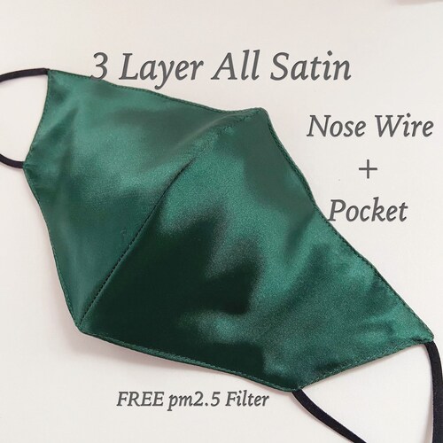 Emerald Green SATIN 3 Layer MASK Satin Face Mask Filter Pocket Etsy