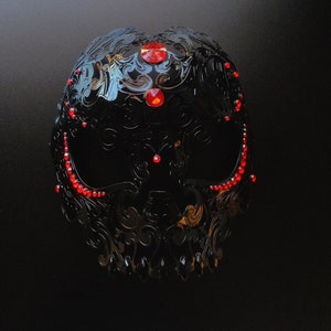 skull masquerade mask men, Red skull mask Halloween, mens Masquerade Mask, filigree metal mask