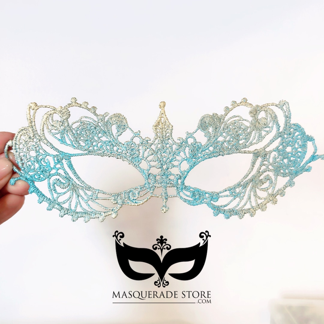 Light Turquoise Lace Masquerade Mask Blue Lace Mask Masquerade Etsy
