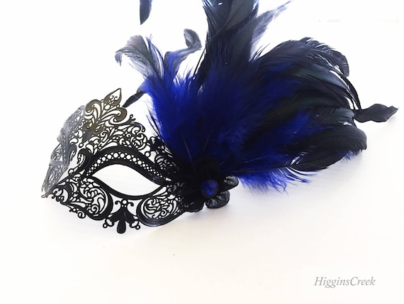 Fashionable Black Masquerade Mask With Lush Feathers and Jem - Etsy