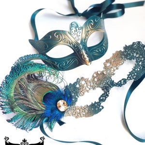 Teal Gold Masquerade Mask Couples Masquerade Masks Venetian Masks His