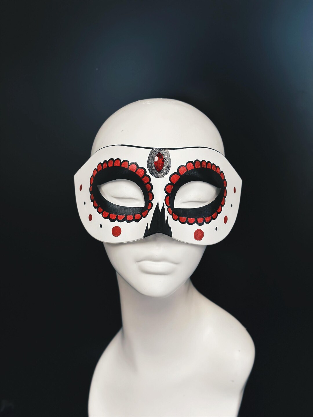 White Red Sugar Skull Mask - Womens Day of the Dead Dia De Los Muertos ...