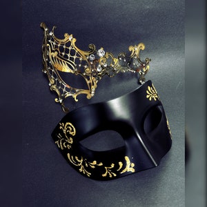 Black Gold Venetian Couples Masquerade Mask Set, Filigree Mask, Masquerade Party, Masquerade Ball, Party Mask, Costume Party, Wedding Mask