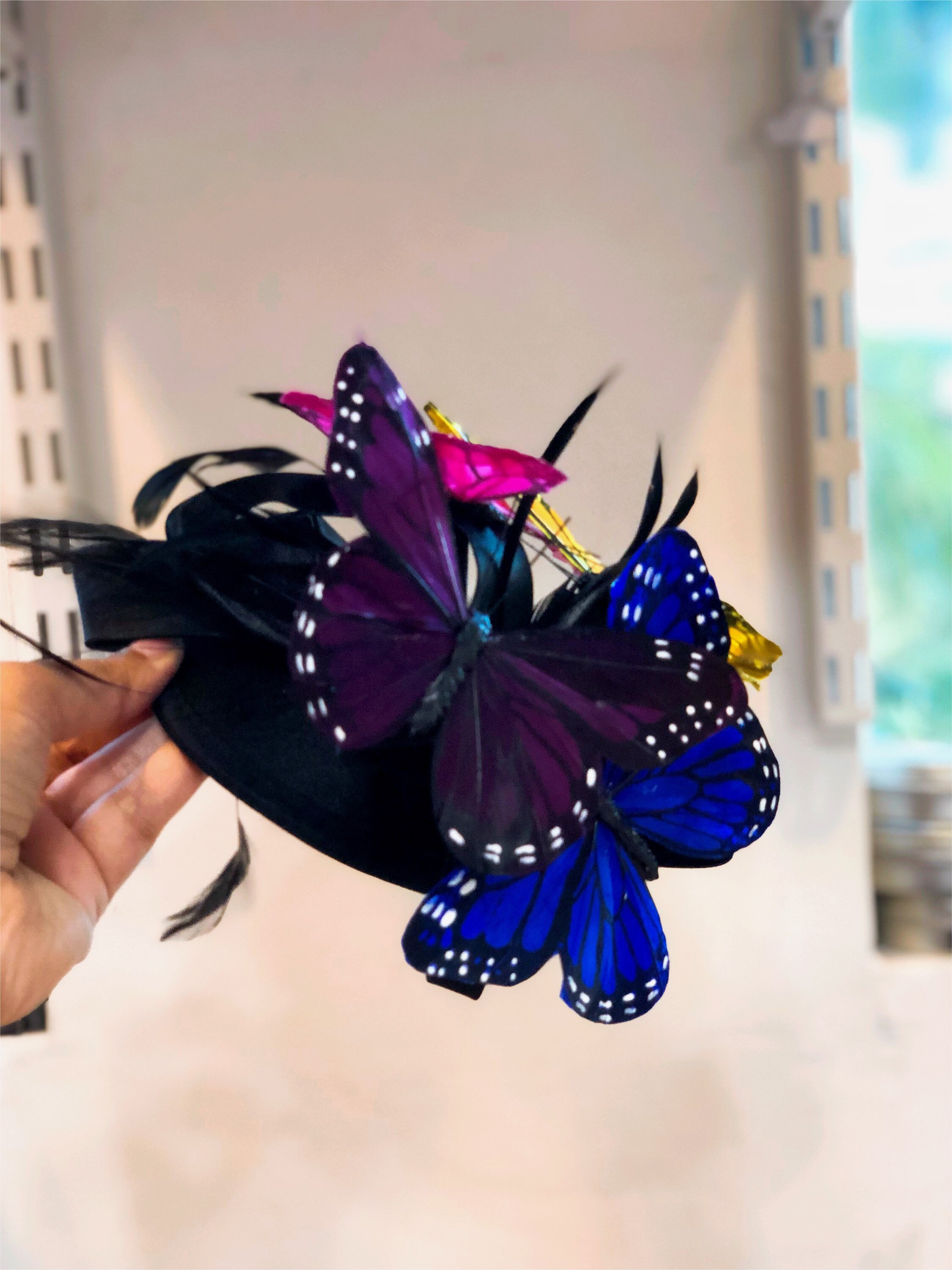 6465 Butterfly Fascinator Hat Monarch Derby Headband NAVY & MONARCH BUTTERFLY FASCINATOR – The Hat Hive main image 2