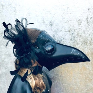Barnmask med pestdoktor svart pesthatt barn cosplay konstläder pestmask fågelmask djurmask halloweenmask barn pestdräkt bild 2