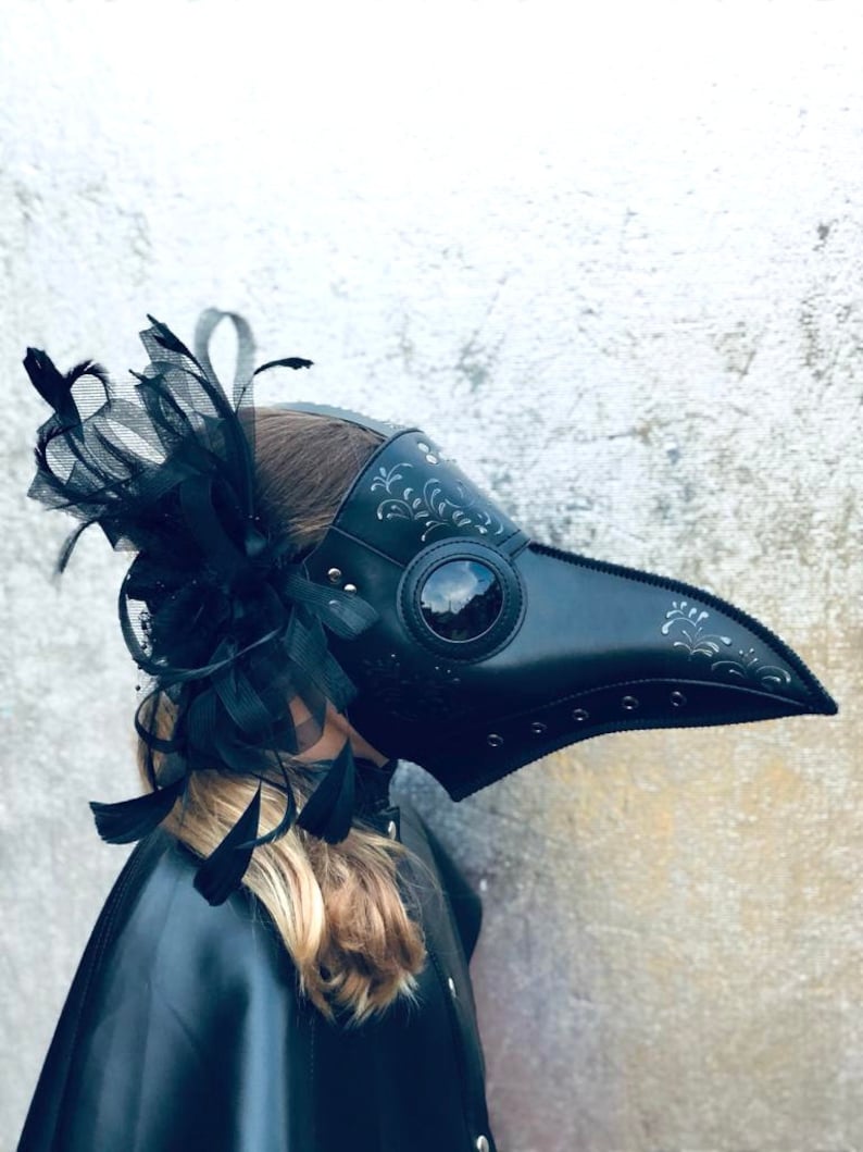 Barnmask med pestdoktor svart pesthatt barn cosplay konstläder pestmask fågelmask djurmask halloweenmask barn pestdräkt bild 2