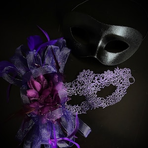 Purple Couple&#39;s Masquerade Mask Pair Masquerade Party - Adults