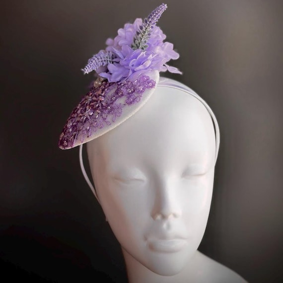 Lavender Fascinator Hat Purple Flower Headband Womens Hat  display picture 1