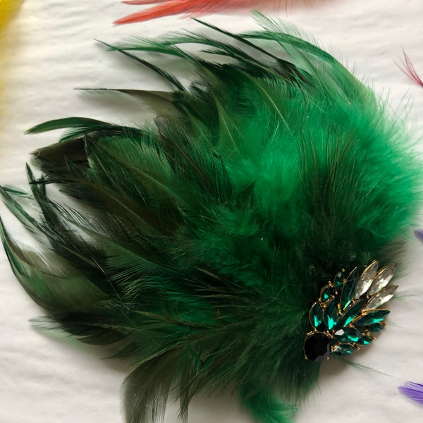 Emerald green feather hairpiece, feather headpiece, dark green feather hair clip