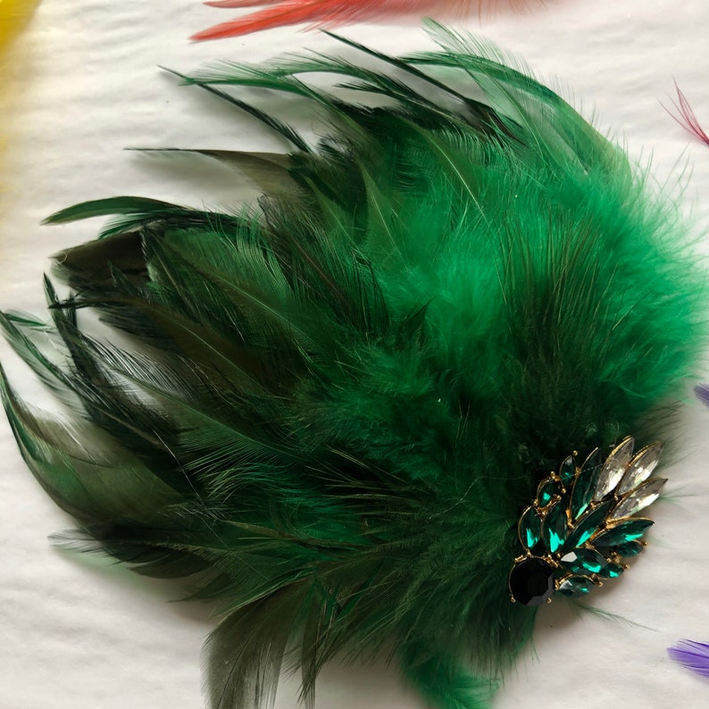 Emerald green feather hairpiece, feather headpiece, dark green feather hair clip image 1