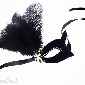 Black Feather Masquerade Mask, Prom Masquerade Masks for Balls and Parties, Venetian Feather Masks, Masquerade Ball Mask