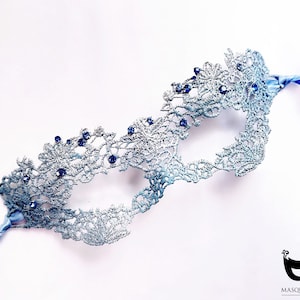 Ice Princess Masquerade Mask, Blue Silver Masquerade Mask, Elegant Womens Lace Mask, Masquerade Party, Masked Ball, Prom Mask, Wedding Mask