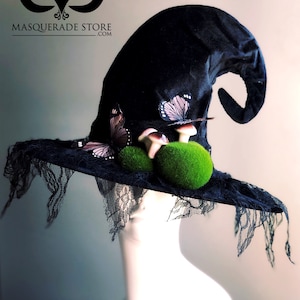 Black TALL Witch Hat pointy Witches hat wizard Hat Witching hat wide brim hat magic sorcerer warlock Halloween Witchcraft costume witchy hat