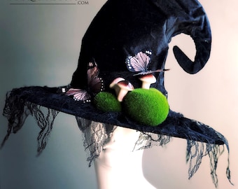 Black TALL Witch Hat pointy Witches hat wizard Hat Witching hat wide brim hat magic sorcerer warlock Halloween Witchcraft costume witchy hat